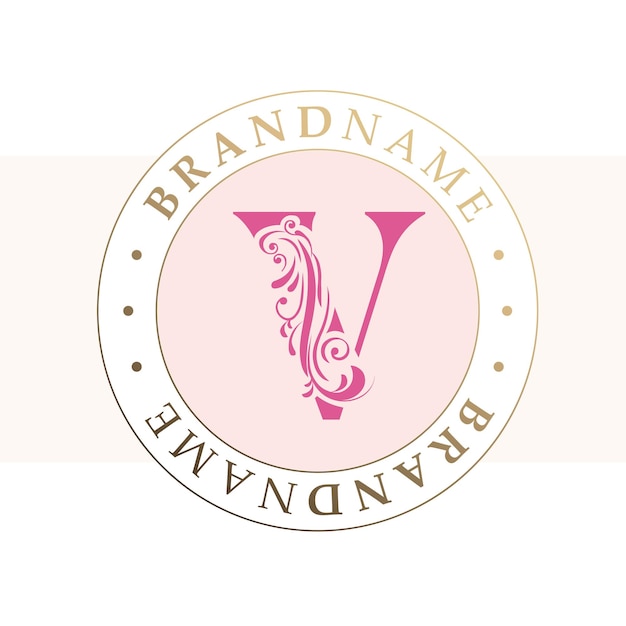 V Logotipo floral redondo de color rosa