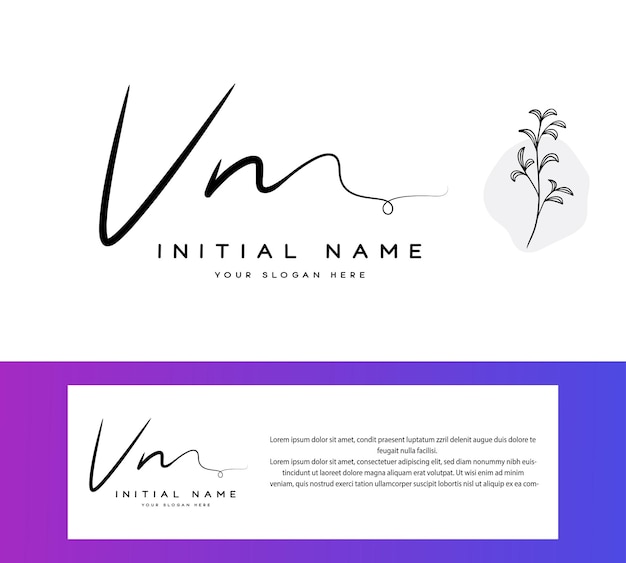 v n vn letra inicial escrita a mano y logotipo de la firma