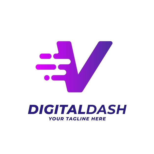 V Speed Blur And Dash Borde de corte Alfabeto inicial digital Letra Logo Vector Icono Ilustración