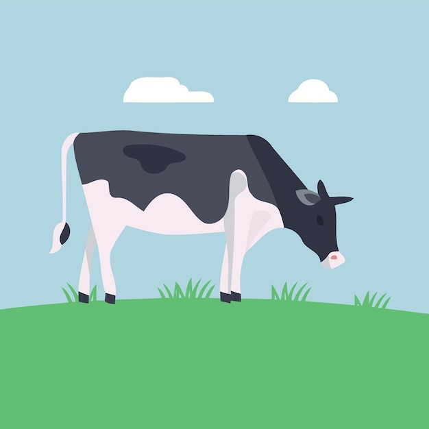 Vector vaca animal mamífero en un campo de hierba