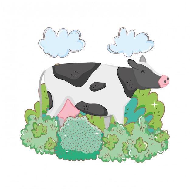 Vaca de animales de granja con jardín.