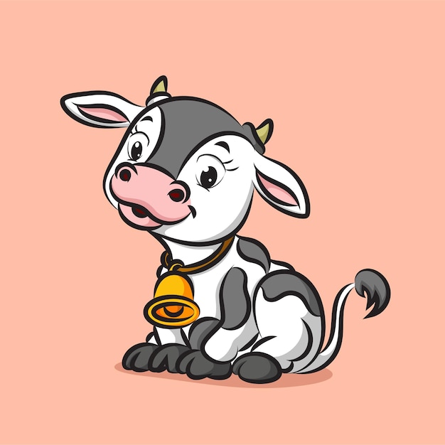 vaca bebé con campana en hneck sonriendo con expresión feliz