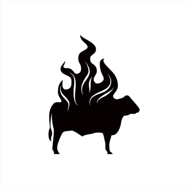 Vector vaca de carne con vector de diseño de logotipo de parrilla de llama de fuego