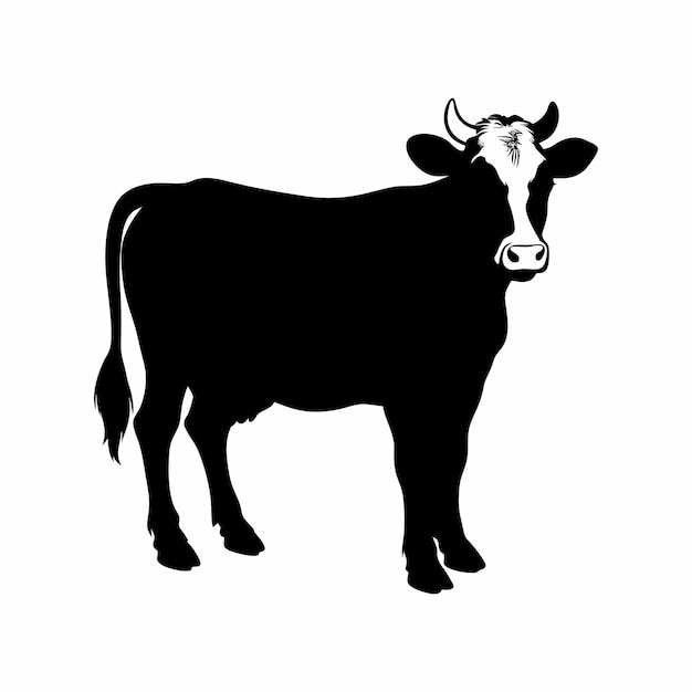 una vaca con una cola negra y un fondo blanco