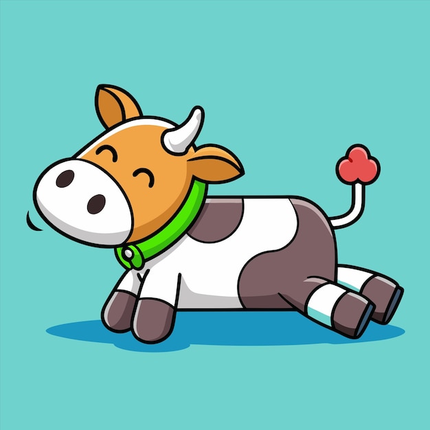 una vaca de dibujos animados con un cuello verde y un corazón en su pecho