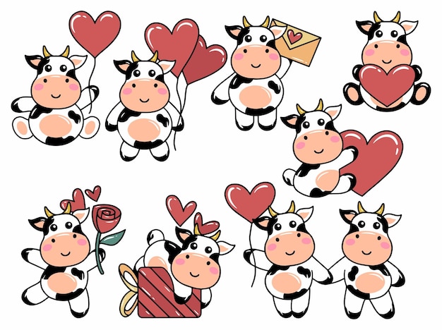 Vaca de dibujos animados lindo para el día de San Valentín