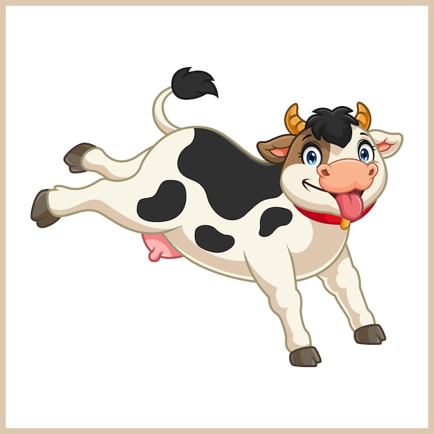 una vaca de dibujos animados saltando felizmente