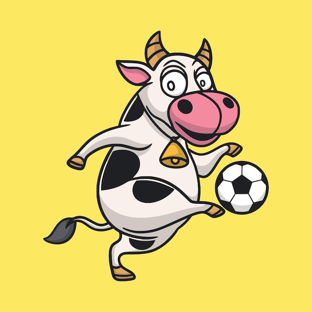 Vaca de diseño animal de dibujos animados jugando a la pelota