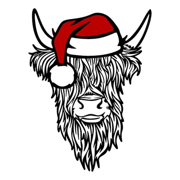 Vaca escocesa de las tierras altas con gorro de Papá Noel Navidad