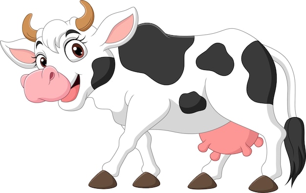 Vaca feliz de dibujos animados aislada sobre fondo blanco
