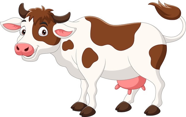 Vaca feliz de dibujos animados aislada sobre fondo blanco