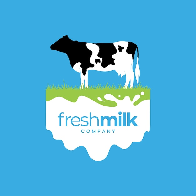 vaca de hierba de leche para diseño de logotipo de plantilla de producto de leche fresca