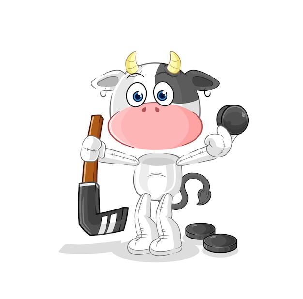 Vector vaca, juego, hockey, vector, caricatura, carácter