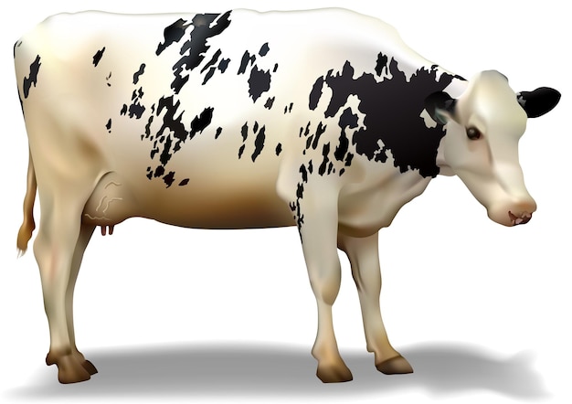 Vaca lechera manchada aislado sobre fondo blanco.