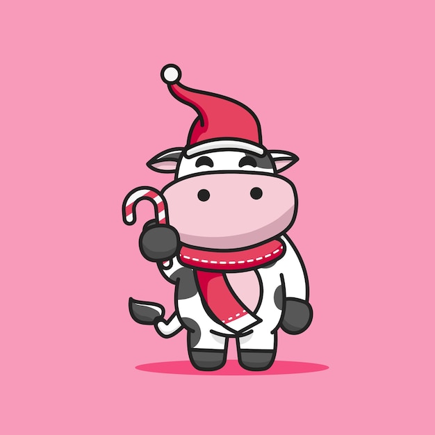 Vaca linda en mascota de vector de día de navidad