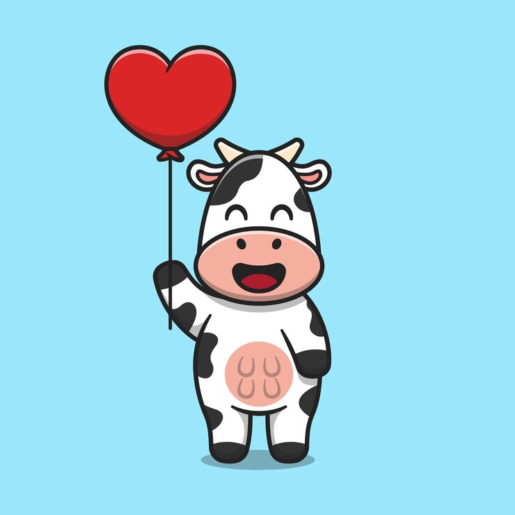 Vaca linda que sostiene el ejemplo del icono de la historieta del globo del amor