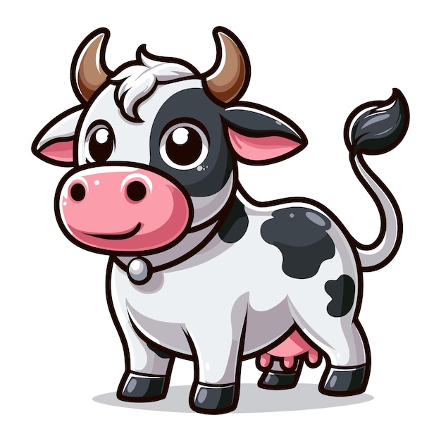 Vector una vaca linda con todo el cuerpo, una mascota de dibujos animados, un personaje, una ilustración vectorial, un divertido y adorable animal de compañía de la granja.