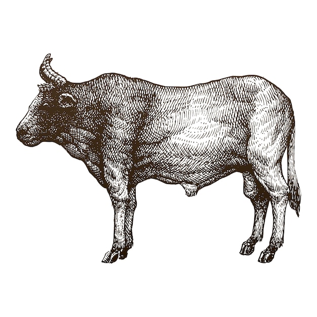 Vaca mano dibujo ilustración