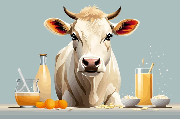 Una vaca minimalista cruda obtuvo una ilustración de leche