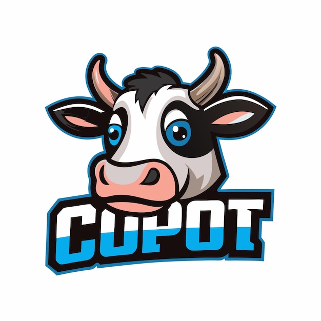 una vaca con ojos azules y una cara blanca que dice "pago"