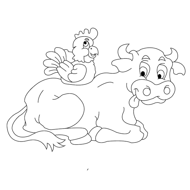 Una vaca con un pollo en la espalda.