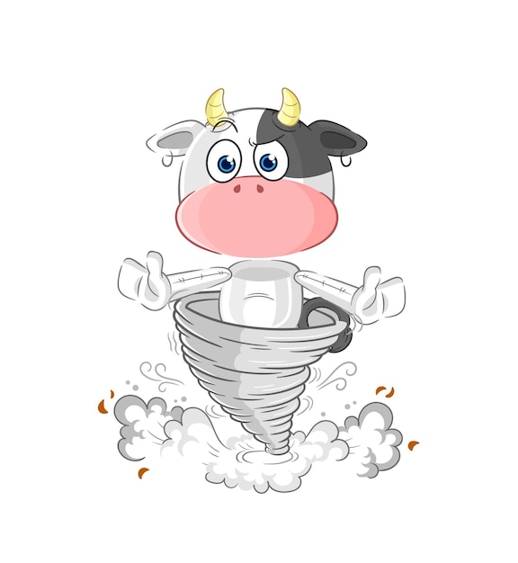 Vaca en el vector de personaje de dibujos animados de tornado