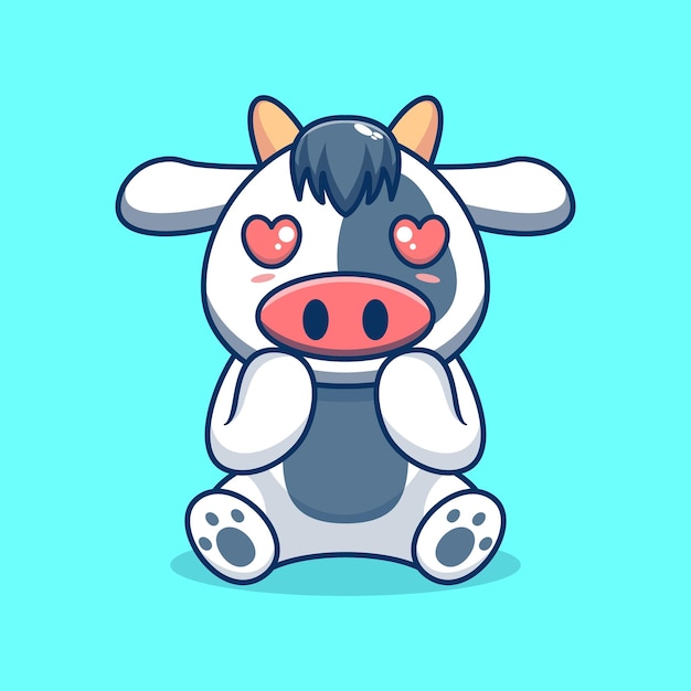 Vaca vectorial sentada sorprendida linda mascota de dibujos animados kawaii creativo