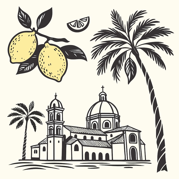 Vector vacaciones al estilo italiano de amalfi sicilia ilustraciones vectoriales dibujadas a mano