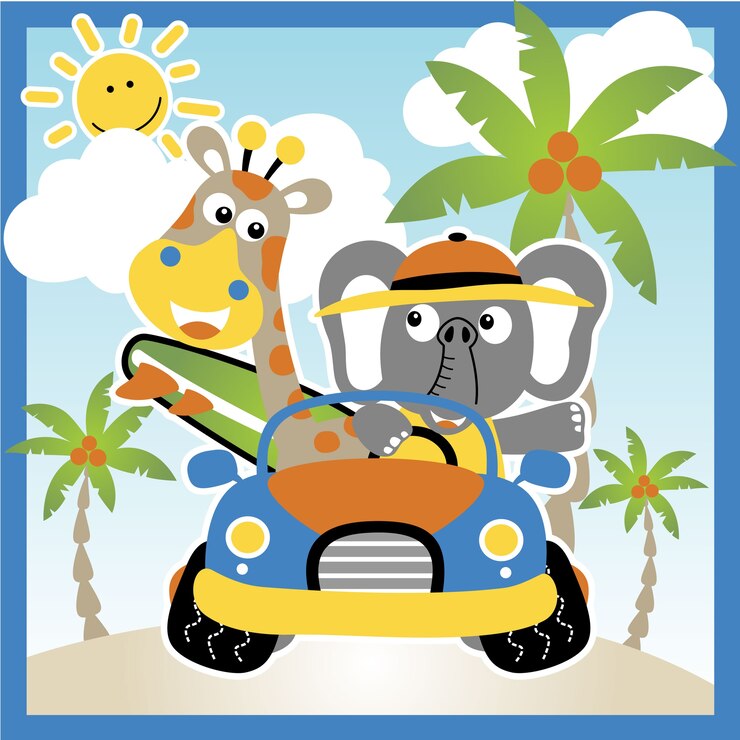 Vector vacaciones de animales divertidos en verano