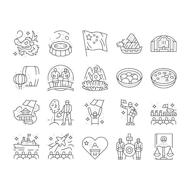 vacaciones chinas año china nuevos iconos conjunto vector
