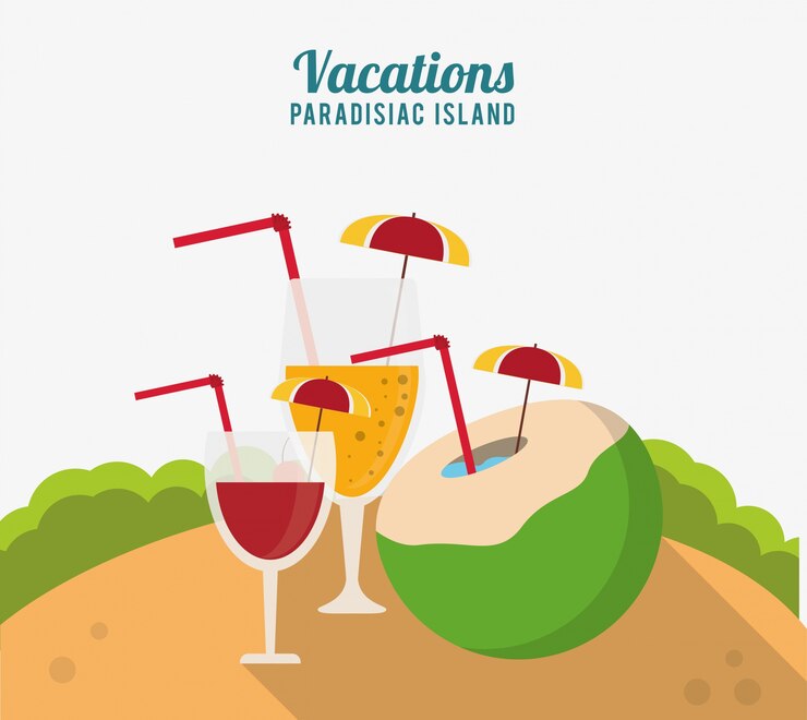 Vector vacaciones cócteles isla paradisíaca bebida celebración
