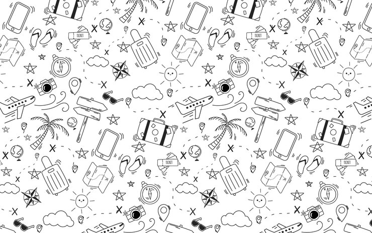 Vector vacaciones doodle de patrones sin fisuras dibujo a mano viajando