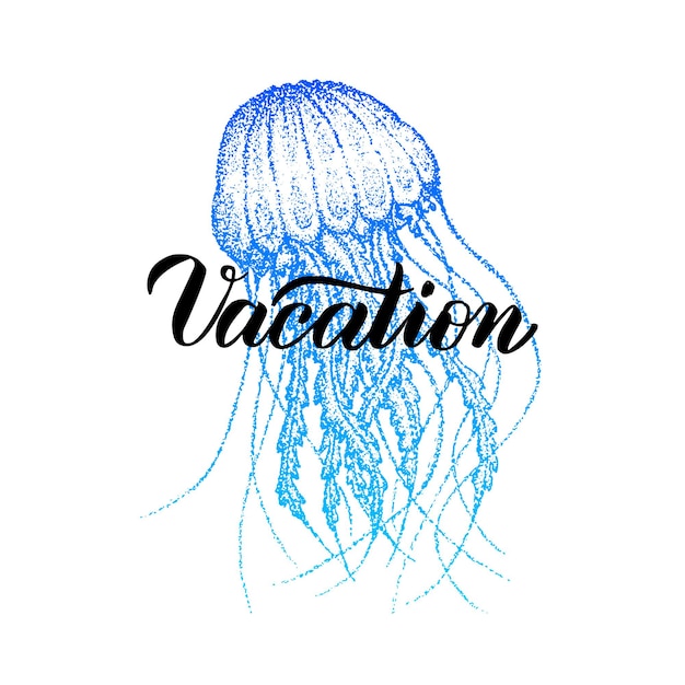 Vacaciones Dotwork Jellyfish. Ilustración de vector de mar Handdrawn.