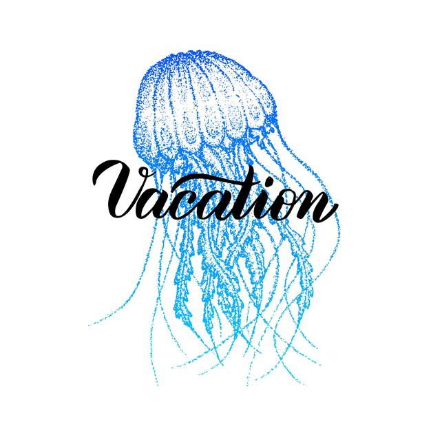 Vacaciones dotwork jellyfish. ilustración de vector de mar handdrawn.