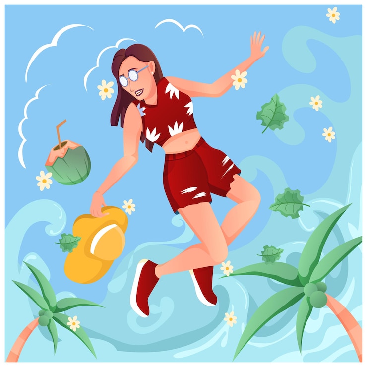 Vector vacaciones femeninas temáticas en la playa