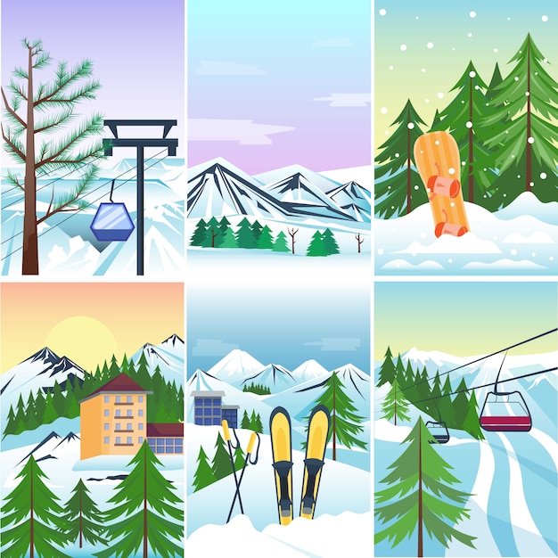 Vacaciones de invierno paisaje ilustración vectorial.