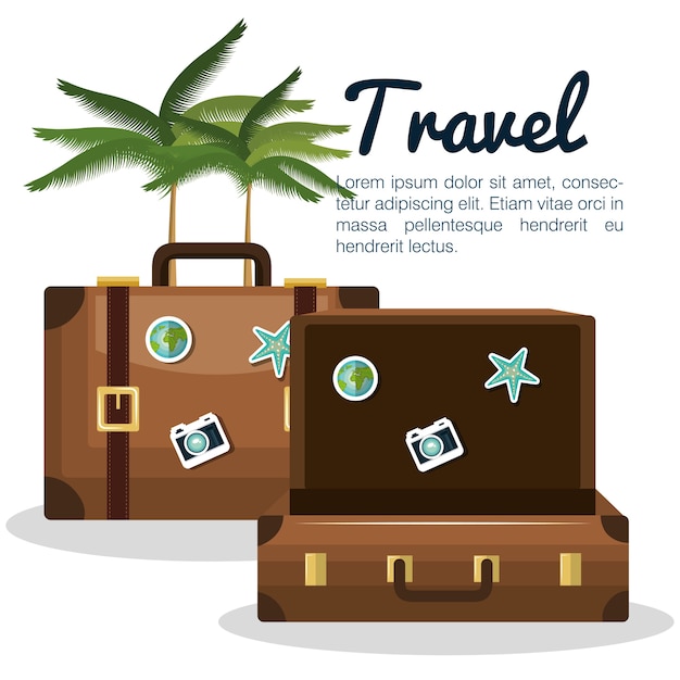 Vector vacaciones de maleta de viaje con diseño de árbol de palma