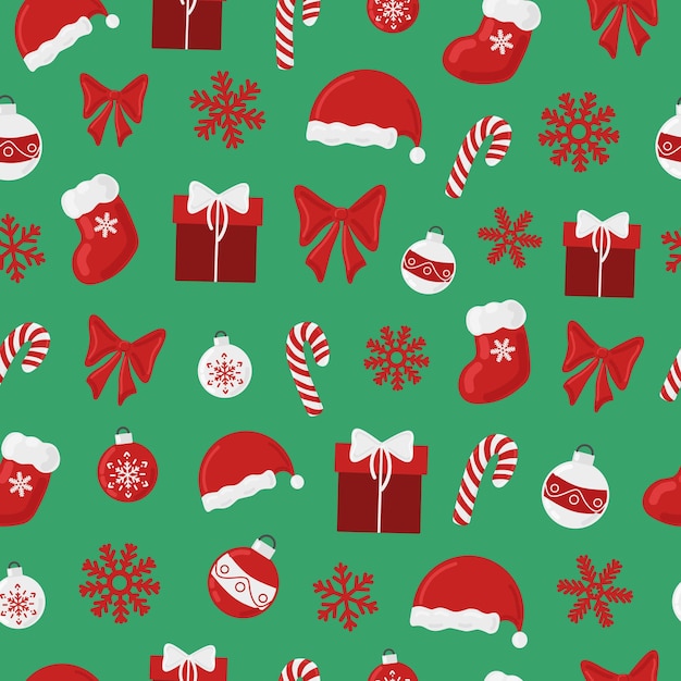 Vacaciones de Navidad vector de patrones sin fisuras elementos coloridos en verde