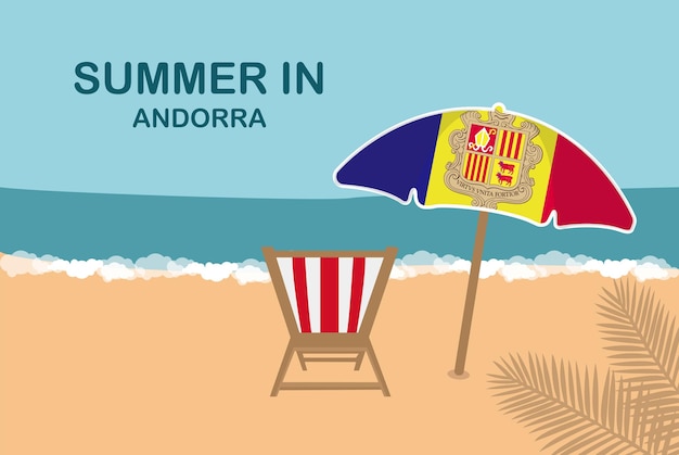 Vector vacaciones o vacaciones de verano en andorra con silla de playa y paraguas