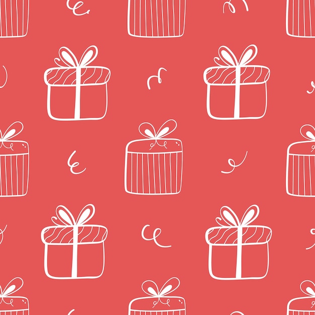 Vacaciones de patrones sin fisuras Dibujado a mano doodle Navidad Año Nuevo o cumpleaños cajas de regalo Fondo de Navidad