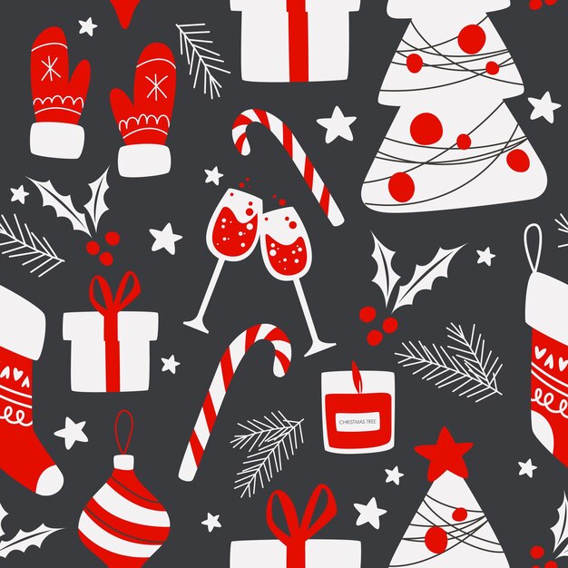Vacaciones de patrones sin fisuras con símbolos navideños Colección de carteles de invierno de Navidad papeles de envolver