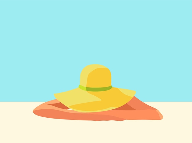 Vacaciones en la playa una chica con sombrero está tomando el sol en la arena dorada vector