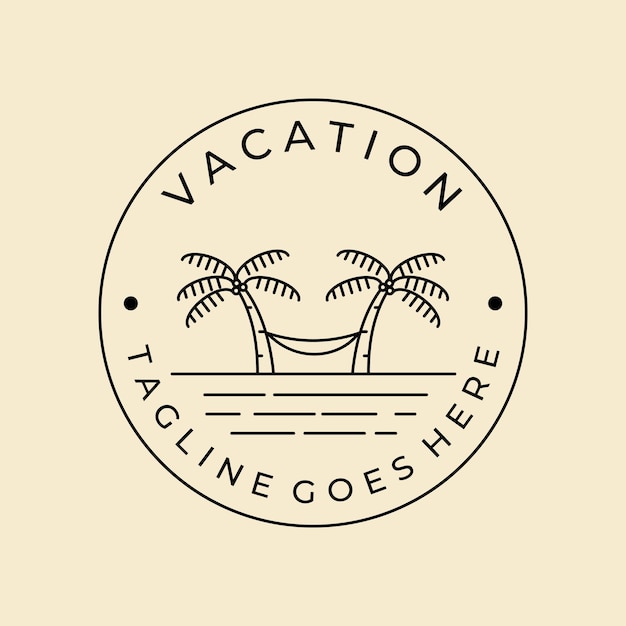 Vacaciones playa hamaca línea arte insignia logo vector diseño minimalista