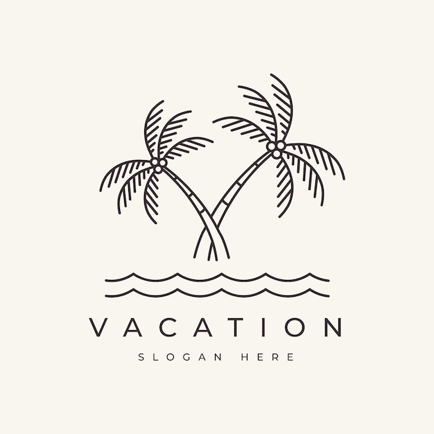 vacaciones en la playa océano belleza al aire libre contorno diseño de logotipo gráfico vectorial