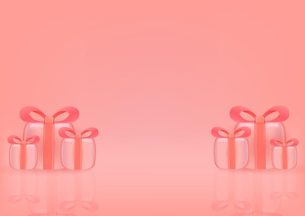 Vacaciones, presente, fondo de celebración con cajas de regalo rosas aisladas en 3D