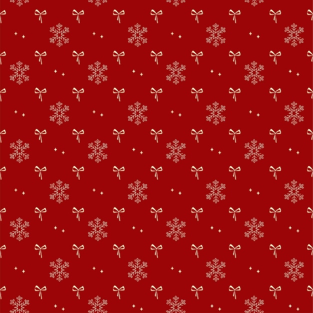 Vacaciones rojo de patrones sin fisuras con estrellas doradas, copos de nieve y arcos. adorno para papel de regalo, tela, ropa, textiles, texturas superficiales.