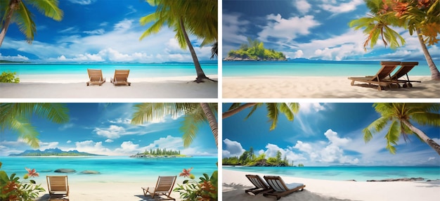 Vector vacaciones en los trópicos collage paraíso turquesa paisaje marino idílico complejo tranquilo palma del caribe