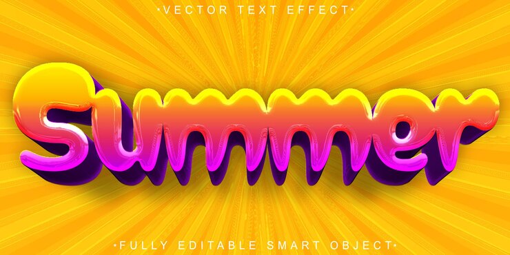 Vector vacaciones de verano cálidas en las playas tropicales con sol totalmente editables objeto inteligente efecto de texto