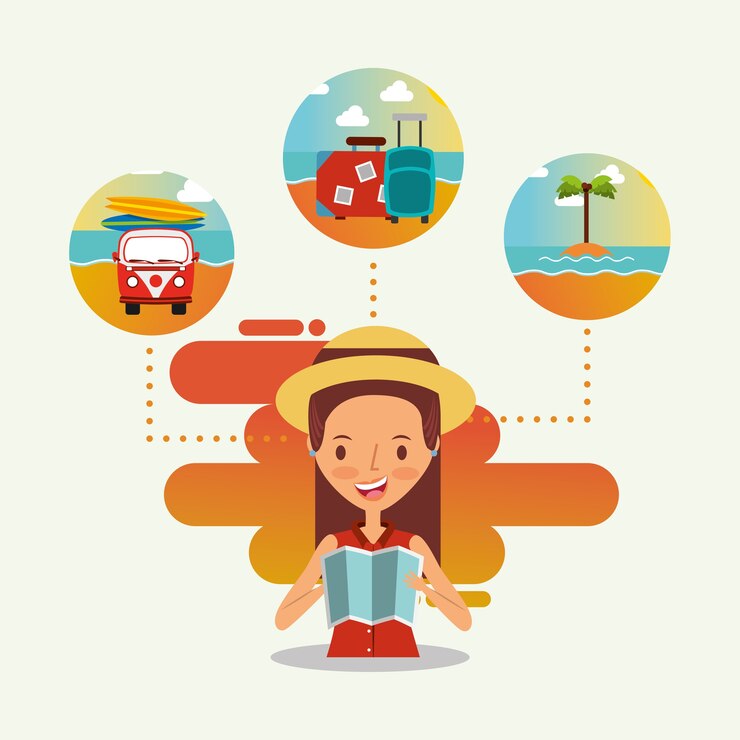 Vector vacaciones de verano chica turista viajero