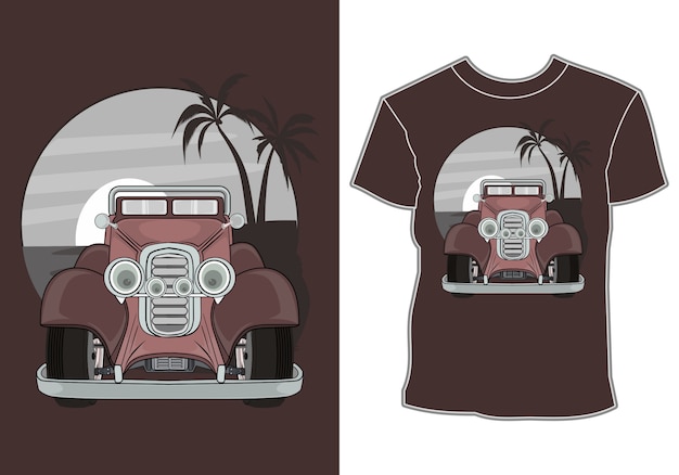 Vacaciones de verano, coche en la playa, diseño de camiseta